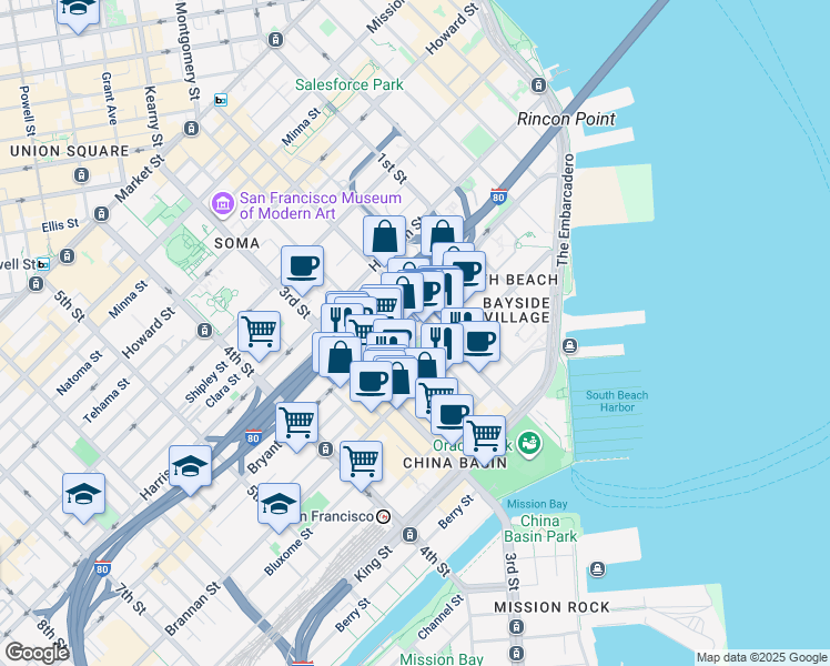 map of restaurants, bars, coffee shops, grocery stores, and more near 522-524 2nd Street in San Francisco