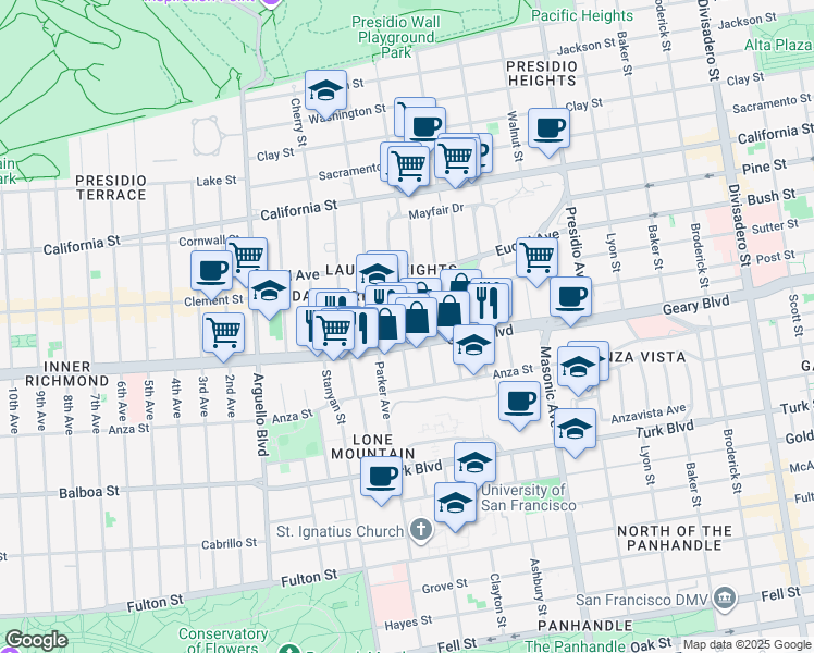map of restaurants, bars, coffee shops, grocery stores, and more near in San Francisco