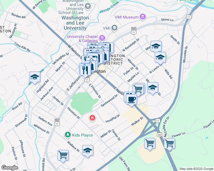 map of restaurants, bars, coffee shops, grocery stores, and more near 114 Davidson Street in Lexington