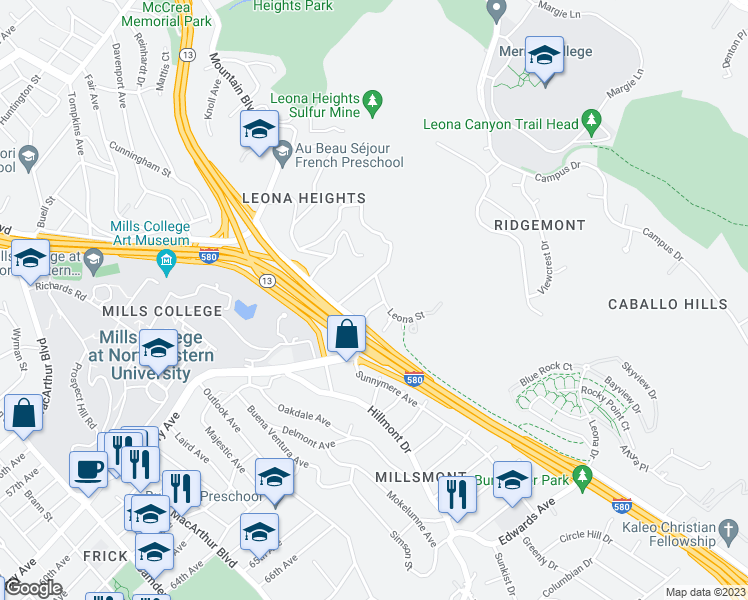 map of restaurants, bars, coffee shops, grocery stores, and more near 4117 Kuhnle Avenue in Oakland