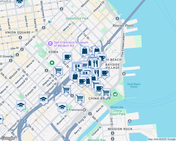 map of restaurants, bars, coffee shops, grocery stores, and more near 522-524 2nd Street in San Francisco
