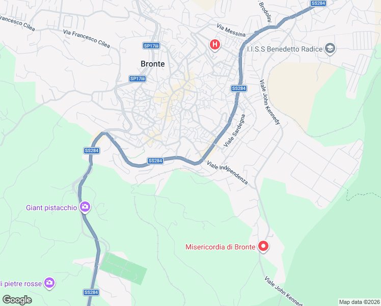 map of restaurants, bars, coffee shops, grocery stores, and more near 60 Viale Cavalieri di Vittorio Veneto in Bronte