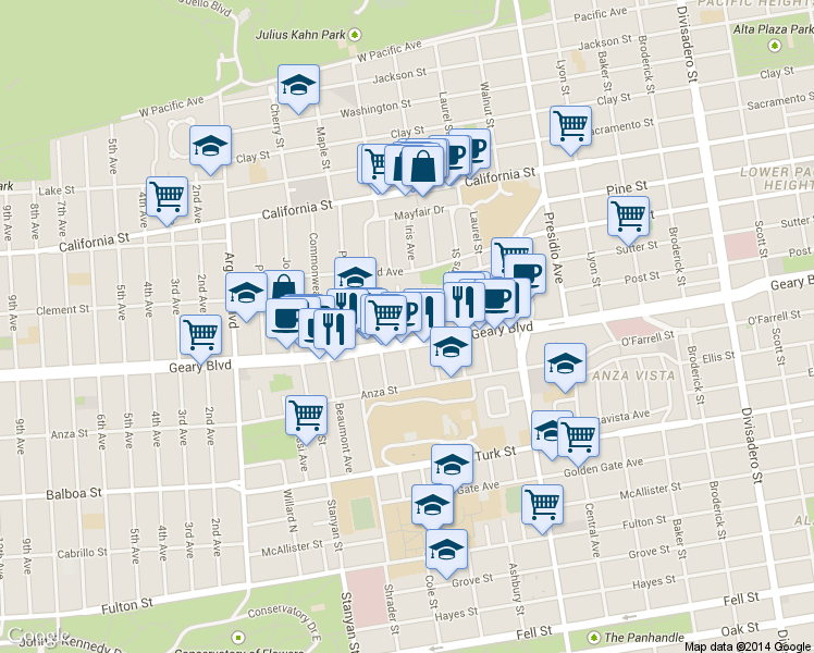 map of restaurants, bars, coffee shops, grocery stores, and more near in San Francisco