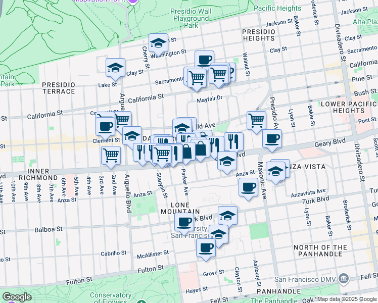 map of restaurants, bars, coffee shops, grocery stores, and more near in San Francisco