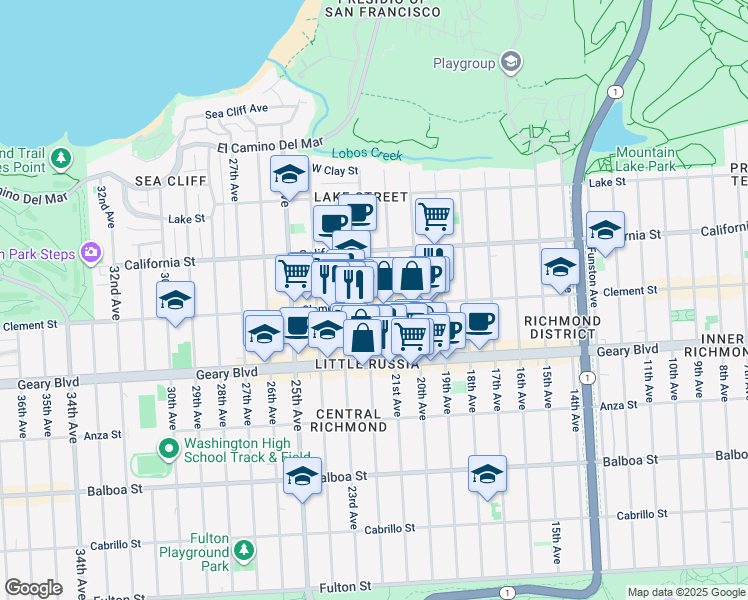 map of restaurants, bars, coffee shops, grocery stores, and more near in San Francisco