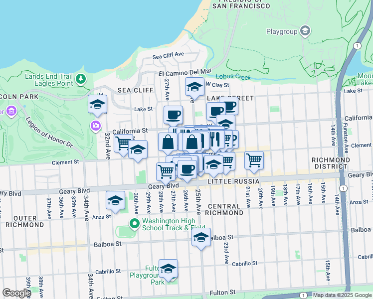 map of restaurants, bars, coffee shops, grocery stores, and more near in San Francisco