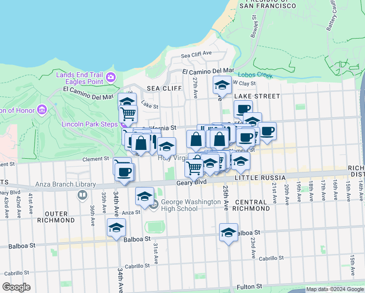 map of restaurants, bars, coffee shops, grocery stores, and more near in San Francisco