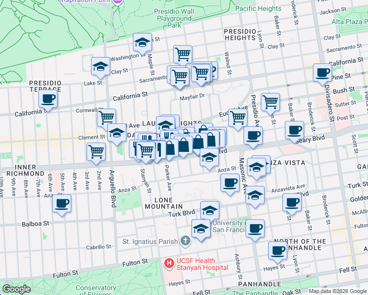 map of restaurants, bars, coffee shops, grocery stores, and more near in San Francisco