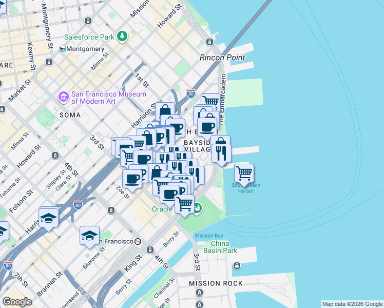 map of restaurants, bars, coffee shops, grocery stores, and more near 275 Brannan Street in San Francisco