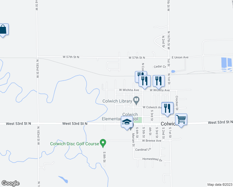 map of restaurants, bars, coffee shops, grocery stores, and more near 130-146 South 7th Street in Colwich