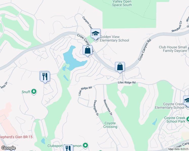map of restaurants, bars, coffee shops, grocery stores, and more near 6198 Lakeview Circle in San Ramon