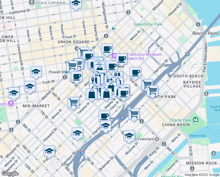 map of restaurants, bars, coffee shops, grocery stores, and more near 310 4th Street in San Francisco