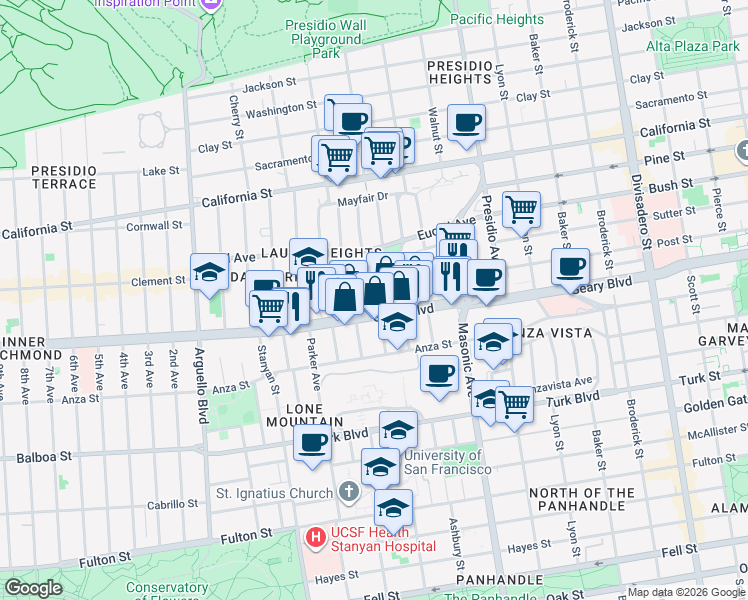 map of restaurants, bars, coffee shops, grocery stores, and more near in San Francisco