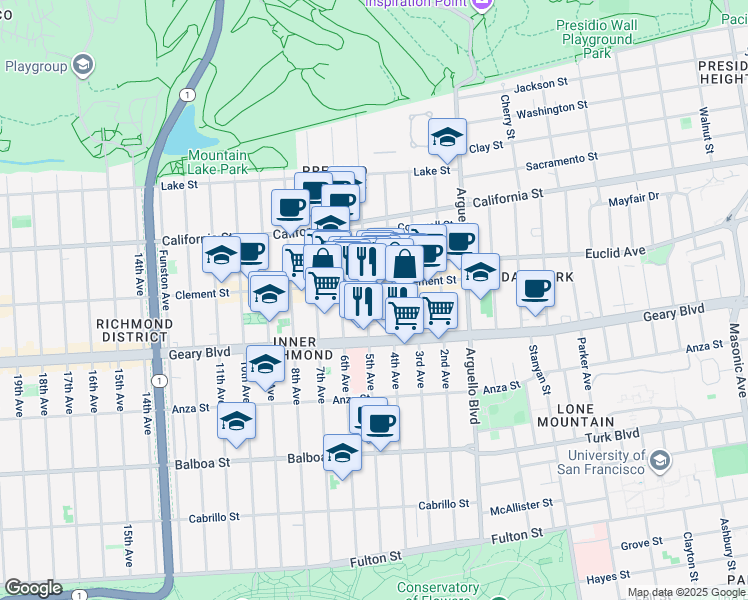 map of restaurants, bars, coffee shops, grocery stores, and more near in San Francisco