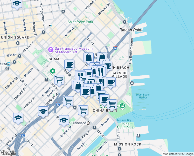 map of restaurants, bars, coffee shops, grocery stores, and more near 522-524 2nd Street in San Francisco