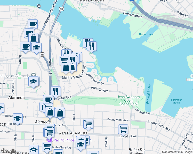 map of restaurants, bars, coffee shops, grocery stores, and more near 9 Regulus Court in Alameda