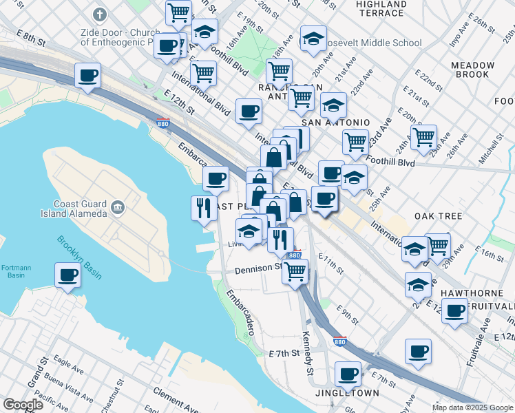 map of restaurants, bars, coffee shops, grocery stores, and more near 945 22nd Avenue in Oakland