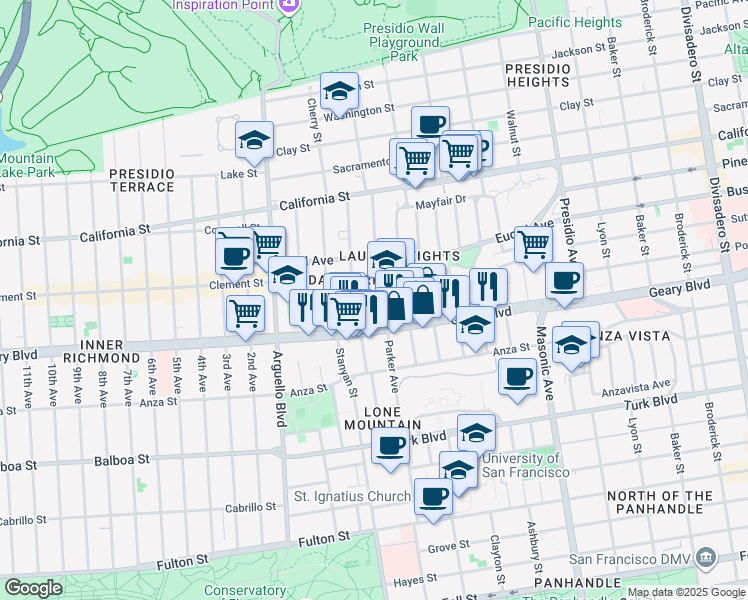 map of restaurants, bars, coffee shops, grocery stores, and more near in San Francisco