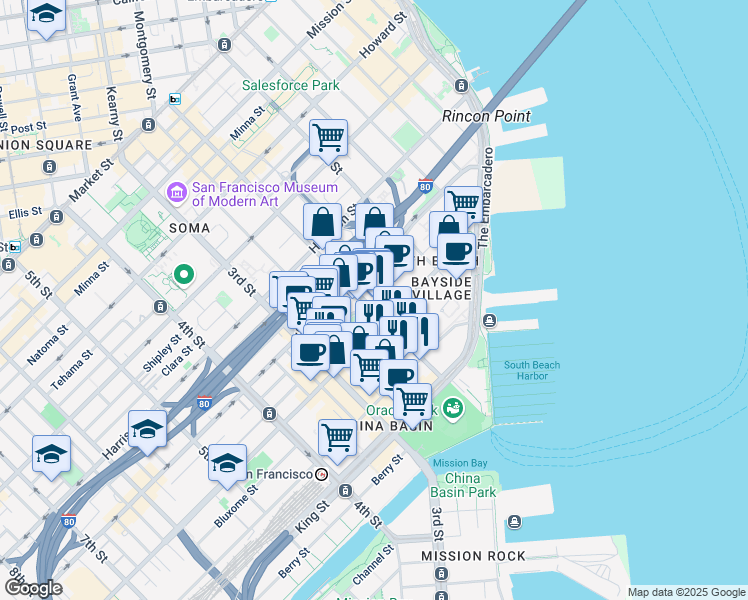 map of restaurants, bars, coffee shops, grocery stores, and more near in San Francisco