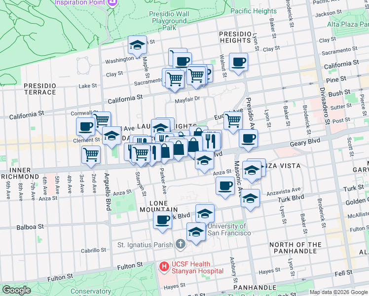 map of restaurants, bars, coffee shops, grocery stores, and more near in San Francisco