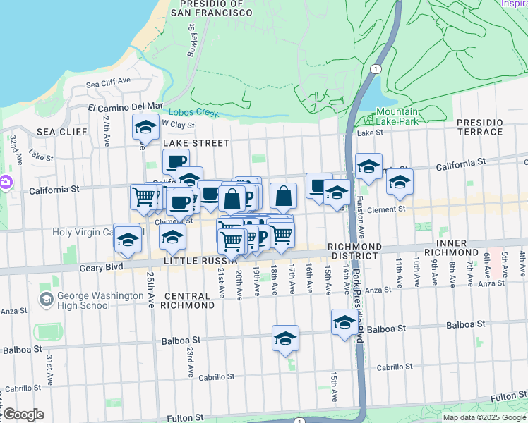map of restaurants, bars, coffee shops, grocery stores, and more near in San Francisco
