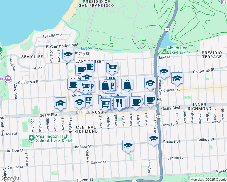 map of restaurants, bars, coffee shops, grocery stores, and more near in San Francisco