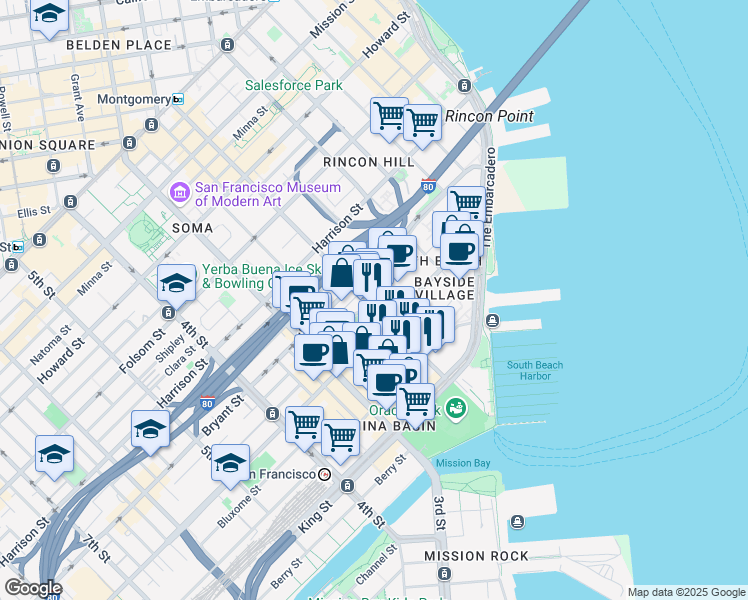 map of restaurants, bars, coffee shops, grocery stores, and more near in San Francisco