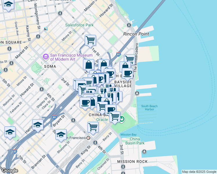 map of restaurants, bars, coffee shops, grocery stores, and more near in San Francisco