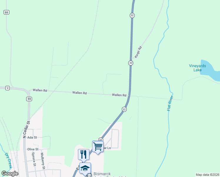 map of restaurants, bars, coffee shops, grocery stores, and more near 601 Wallen Road in Bismarck