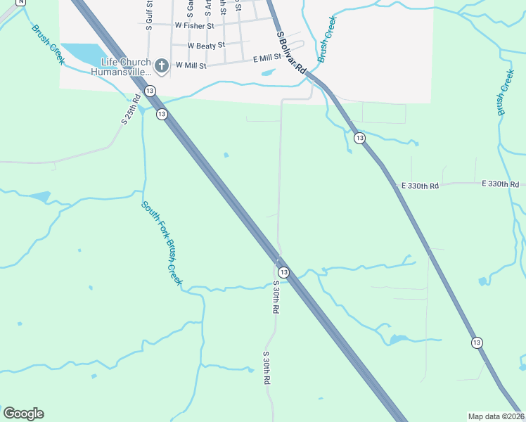 map of restaurants, bars, coffee shops, grocery stores, and more near Missouri 13 in Humansville