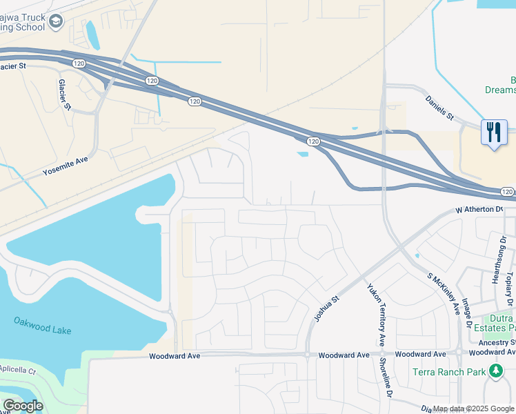 map of restaurants, bars, coffee shops, grocery stores, and more near 1300-2998 Bronzan Road in Manteca