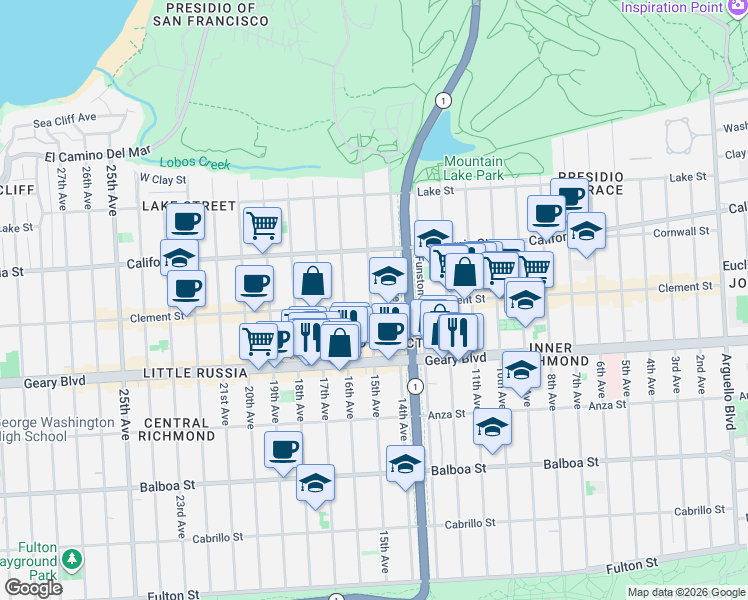 map of restaurants, bars, coffee shops, grocery stores, and more near 329 14th Avenue in San Francisco