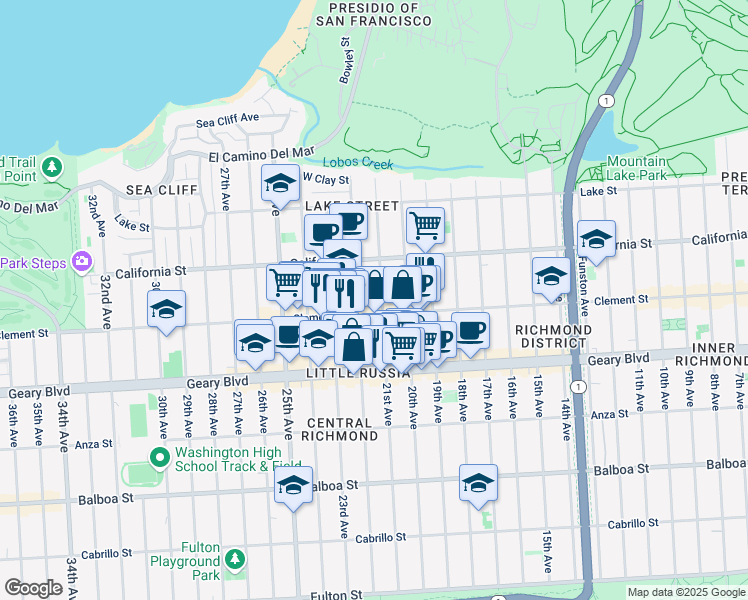 map of restaurants, bars, coffee shops, grocery stores, and more near in San Francisco