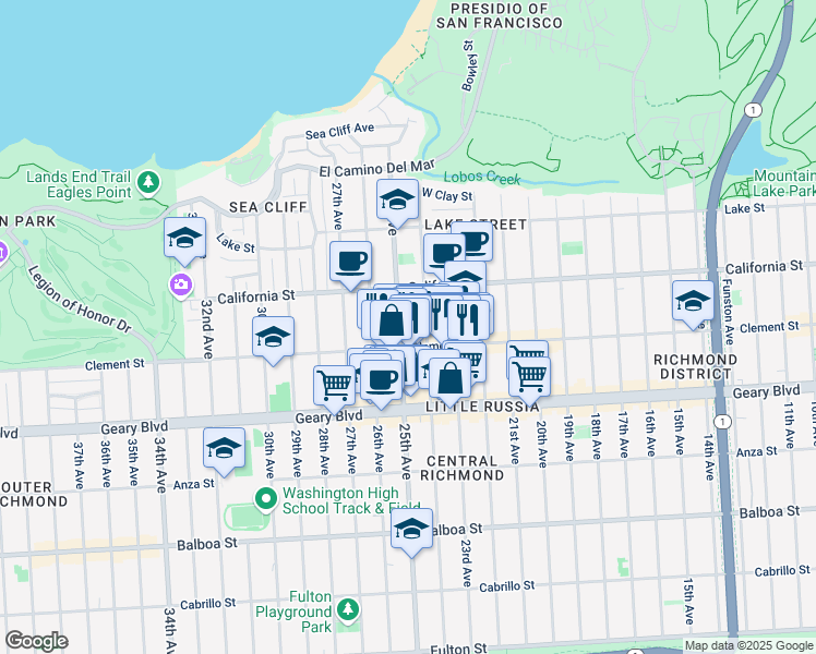 map of restaurants, bars, coffee shops, grocery stores, and more near in San Francisco