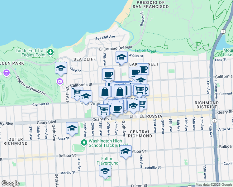 map of restaurants, bars, coffee shops, grocery stores, and more near in San Francisco