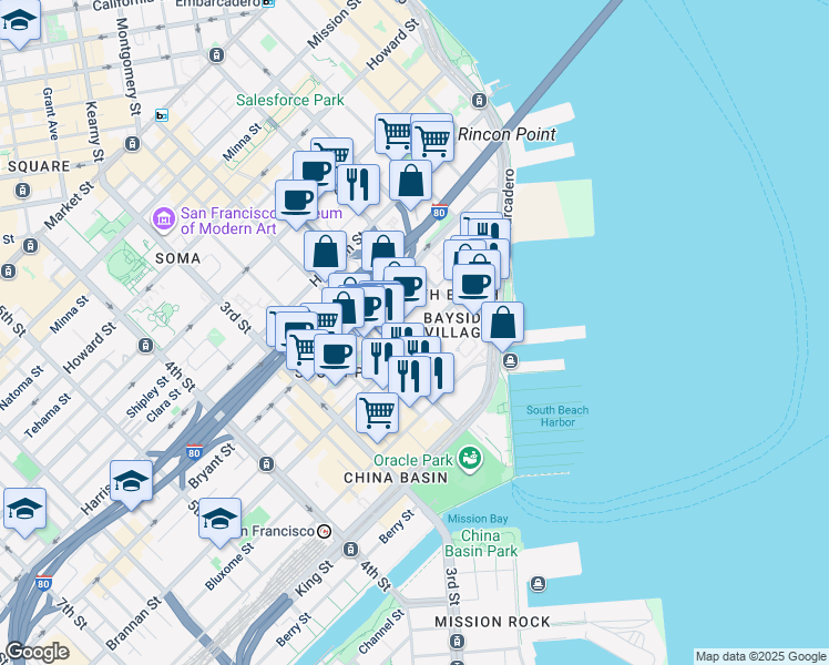 map of restaurants, bars, coffee shops, grocery stores, and more near in San Francisco