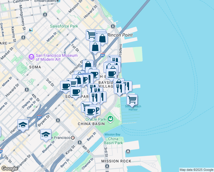 map of restaurants, bars, coffee shops, grocery stores, and more near 650 Delancey Street in San Francisco