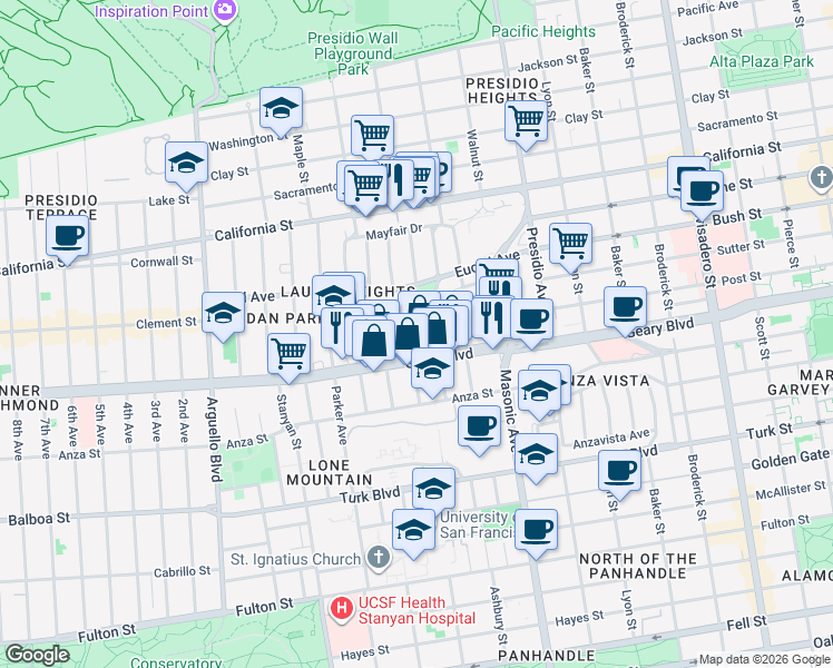 map of restaurants, bars, coffee shops, grocery stores, and more near in San Francisco