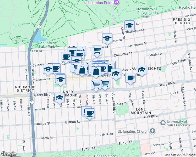 map of restaurants, bars, coffee shops, grocery stores, and more near in San Francisco