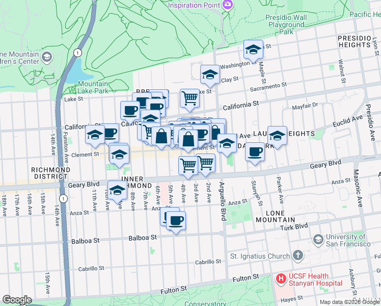 map of restaurants, bars, coffee shops, grocery stores, and more near 277 3rd Avenue in San Francisco