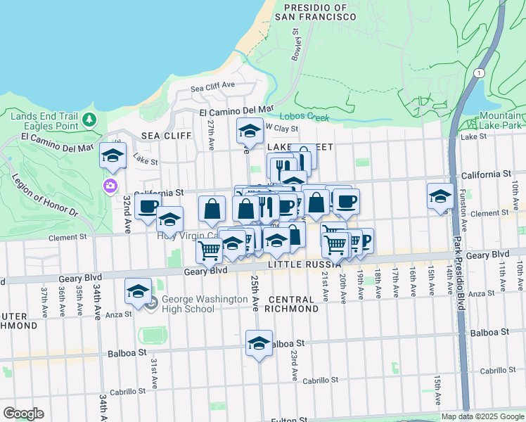 map of restaurants, bars, coffee shops, grocery stores, and more near 317 24th Avenue in San Francisco