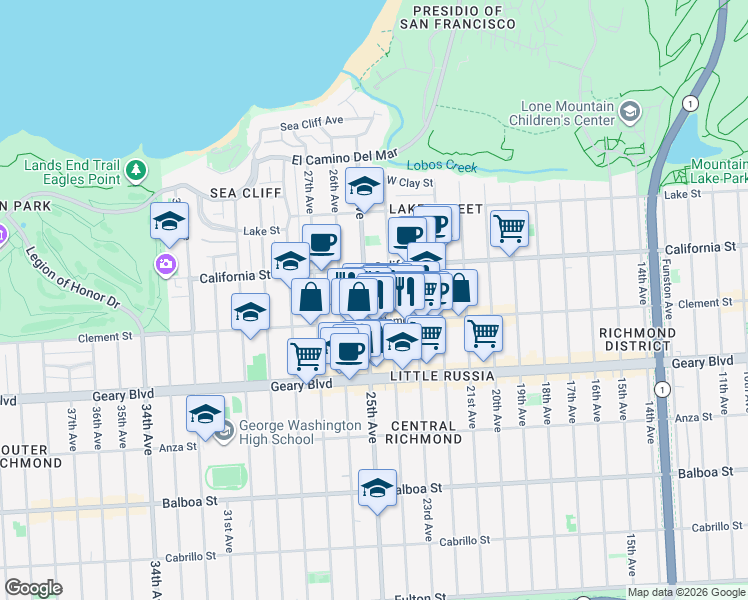 map of restaurants, bars, coffee shops, grocery stores, and more near 317 24th Avenue in San Francisco