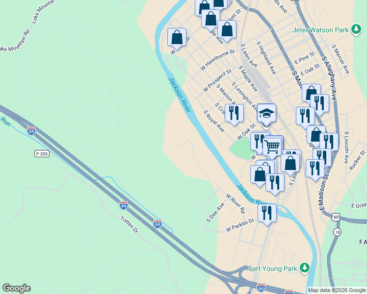 map of restaurants, bars, coffee shops, grocery stores, and more near 1100 West River Road in Covington