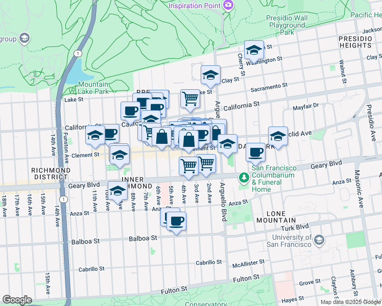 map of restaurants, bars, coffee shops, grocery stores, and more near in San Francisco