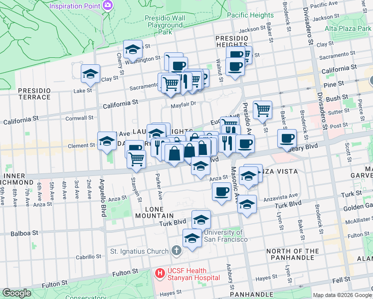 map of restaurants, bars, coffee shops, grocery stores, and more near in San Francisco