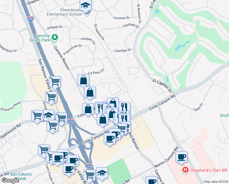 map of restaurants, bars, coffee shops, grocery stores, and more near 3098 Fostoria Circle in Danville