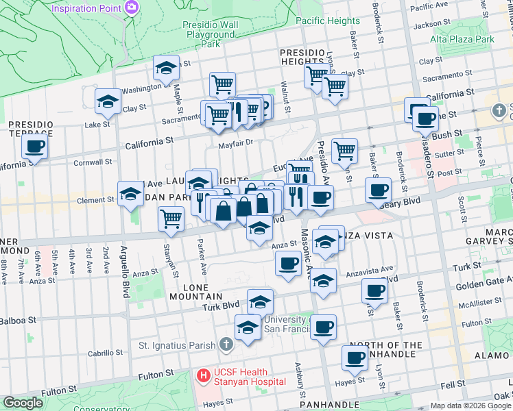 map of restaurants, bars, coffee shops, grocery stores, and more near in San Francisco