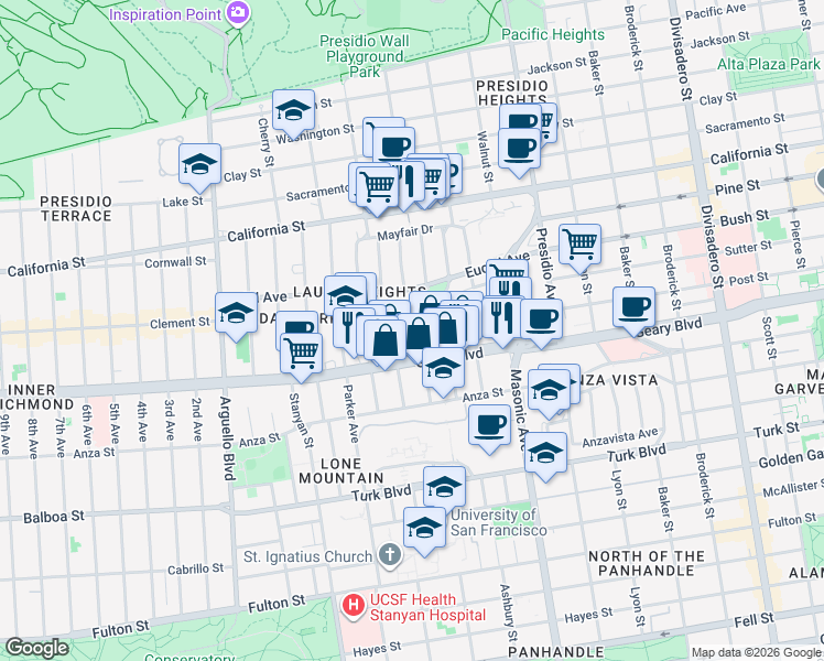 map of restaurants, bars, coffee shops, grocery stores, and more near in San Francisco