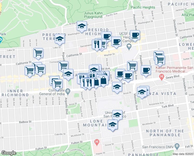 map of restaurants, bars, coffee shops, grocery stores, and more near in San Francisco