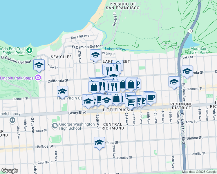 map of restaurants, bars, coffee shops, grocery stores, and more near in San Francisco